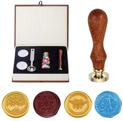 Image de Kit de cachets à cire - Kit de cachets à cire adhésive - Kit de cachets avec bougie et coffret cadeau pour lettres, cartes, invitations et coffrets de vin