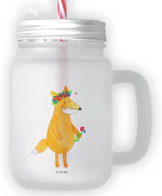 Produktbild von Mr. & Mrs. Panda Mason Jar Fuchs Blumen - Transparent - Geschenk, Glas Mit Schraubverschluss, Schraubdeckel, Eiskaffee, Ich, Blumenliebe, Cocktailglas, deckel, Motivation
