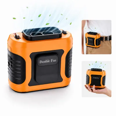 Produktbild von Tragbarer Gürtelventilator + Doppel-Luftauslass 100 Stufen, 6000mAh Akku, LED Display, USB Type-C, Outdoor Arbeit & Camping