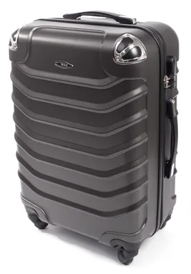 A single dark gray suitcase is shown against a white background.