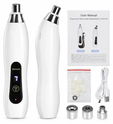 Produktbild von Mikrodermabrasionsgerät mit 7 Saugstufen, 3 Diamantaufsätzen, 60 kPa Saugkraft, Mitesserentferner, Porenreiniger, USB-aufladbar