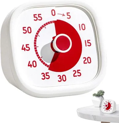 Obrázek produktu pro Dětský časovač – 60 minut – s vizuálním signálem – tichý časovač – pro děti, dospělé, žáky, učitele, do kuchyně, kanceláře, školy, třídy – 10 × 9,5 × 5 cm – bílý