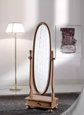 Produktbild von Wohnzimmer Bodenspiegel Spieglein Holzrahmen Oval Braun Standspiegel Spiegel