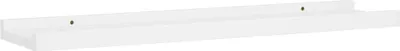 A white shelf mounted on a wall.