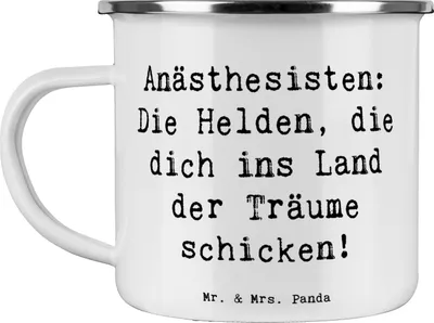 Produktbild von Mr. & Mrs. Panda Teetasse Spruch Anästhesist Held - Weiß - Geschenk, Narkosehelden, Beruf, Kaffeepott, becher emaille, Patientenbetreuung, Geschenke für Berufstätige