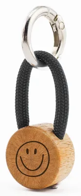 Produktbild von GIPFELWELLE Handgemachter Holz Schlüsselanhänger mit Gravur Kette Ring 4 mm Paracord Segeltau, Damen Herren, Smiley, Anthrazit