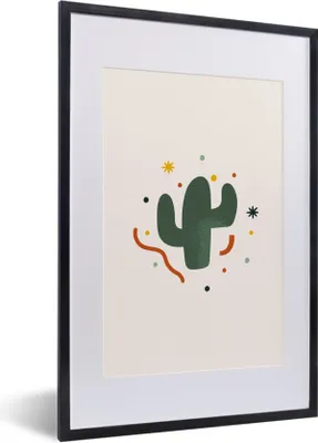 Produktbild von MuchoWow® Gerahmtes Poster Kaktus - Sommer - Punkte 40x60 cm - Poster mit Schwarzem Bilderrahmen Wandposter Rahmen Foto Bilder - Poster in Rahmen
