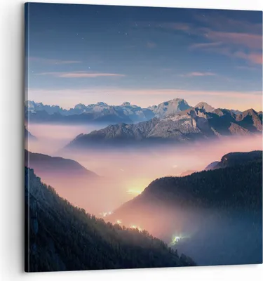 Produktbild von Bild auf Leinwand - Leinwandbild - Einteilig - Berge Wolken Nebel - 60x60cm - Wand Bild - Wanddeko - Wandbilder - Leinwanddruck - Bilder - Wanddekoration - Leinwand bilder - Wandbild - AC60x60-5004