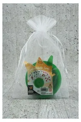 Produktbild von Spielkartenhalter Grün Kunststoff mit Stoffsäckchen