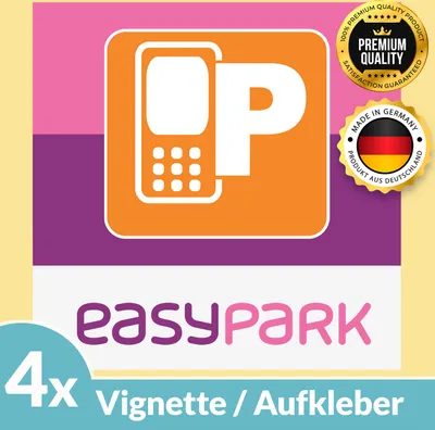 Produktbild von 4x EASYPARK EASY PARK Hinterglasaufkleber Ticket Aufkleber Vignette KFZ Auto Park APP Sticker Parkplakette (6 x 6 cm, UV Schutz, wiederablösbar)