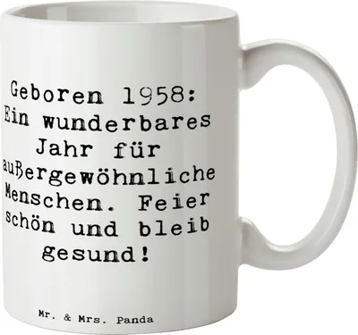 Produktbild von Mr. & Mrs. Panda Tasse Spruch 1958 Geburtstag - Weiß - Geschenk, Happy Birthday, Becher, Geburtstagsgeschenk, Nostalgie, schöne, Teetasse, Trinkbecher, Alter, Geburtsjahr