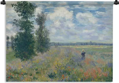 Produktbild von MuchoWow® Wandteppich Wandbehang Mohnfeld bei Argenteuil - Gemälde von Claude Monet 60x45 cm Tapisserie Dekoration Wandtuch - Das Schlafzimmer