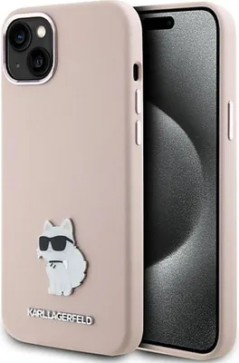 Produktbild von Karl Lagerfeld Silikon Choupette Metall Pin - iPhone 15 Plus Hülle (Pink)
