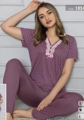 Produktbild von Damen Pyjama Schlafanzug Lila XL Kurz Viskose S-90