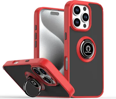 Produktbild von Hülle für iPhone 16 Pro Matte Transluzent TPU Stoßfest Schutzhülle mit Ring Halter Ständer Rot
