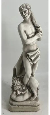 Produktbild von Casa Padrino Jugendstil Garten Deko Beton Skulptur Mann und Löwe Grau H. 63 cm