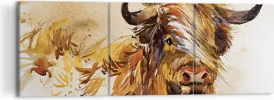 Produktbild von Bild auf Leinwand - Leinwandbild - 3 Teile - Stier Scotch Aquarell - 120x40cm - Wand Bild - Wanddeko - Wandbilder - Leinwanddruck - Bilder - Wanddekoration - Leinwand bilder - Wandbild - CA120x40-4708