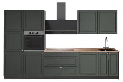Produktbild von Küchenzeile Vicco Fame-Line Grün-Gold Landhaus/Anthrazit 340 cm, AP Eiche, Model 64566