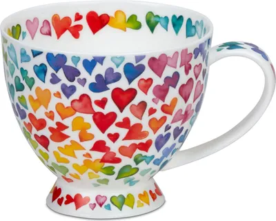 Produktbild von DUNOON Bone China Kaffeetasse 450 ml – Skye Lots of Love Becher mit Herzmotiv
