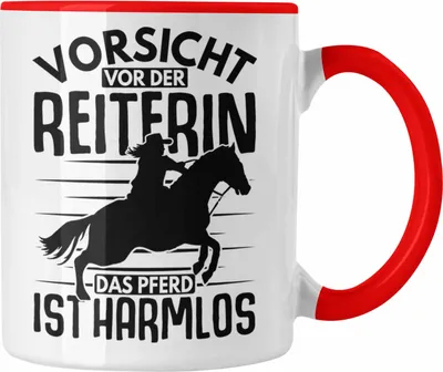 Produktbild von Trendation - Lustige Reiter Sprüche Geschenk Tasse Reiterin Pferde Mädchen Geschenkidee Vorsicht Vor Der Reiterin (Rot)