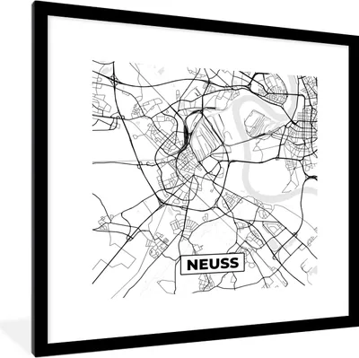 Produktbild von MuchoWow® Gerahmtes Poster Karte - Neuss - Stadtplan 40x40 cm - Poster mit Schwarzem Bilderrahmen Wandposter Rahmen Foto Bilder - Poster - Plakat im Rahmen