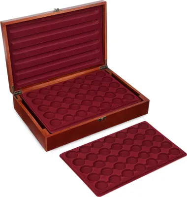 Produktbild von MC.Sammler Holz Münzkassette Münzkoffer inkl 5 Münztableaus für 175 STK 10 Euro Münzen in Kapseln bis 37,7mm ( Kassette ohne Münzkapseln)