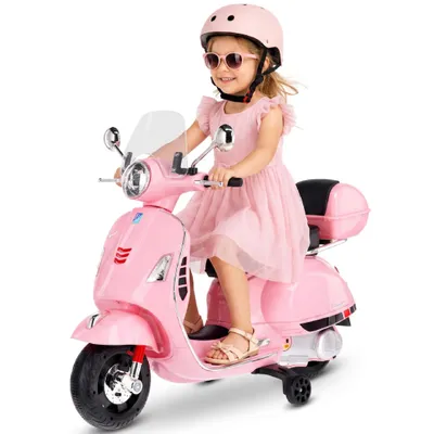 Image de Trottinette électrique pour enfants, scooter électrique, véhicule électrique, véhicule pour enfants avec coffre, Vespa Maxi 12 V, batterie, scooter pour enfants avec éclairage et son, construction robuste, plaisir de conduite en toute sécurité, MAXI rose, Sun Baby