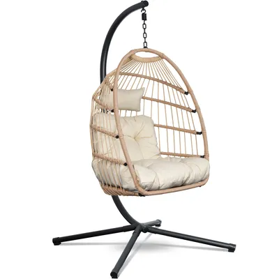 Produktbild von Swoods Hängesessel mit Gestell - Hängesessel Outdoor - Indoor und Outdoor - Hängstuhl mit Großen Kissen - Klapbarer Rattensessel - bis 150 kg