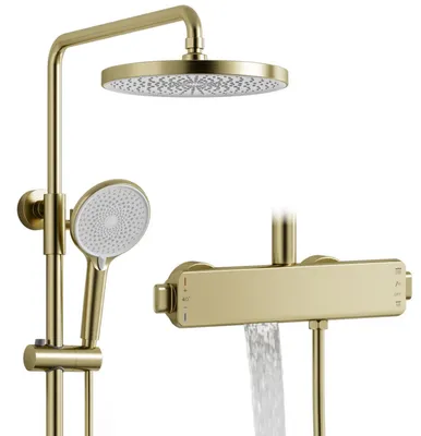 Obrázek produktu pro Sprchový systém s termostatem, 260 mm, dešťová sprcha, výtok ve tvaru vodopádu, ruční sprcha se 3 tryskami