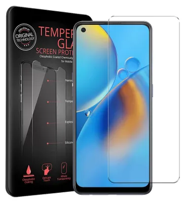 A product packaging for a screen protector, with the screen protector itself placed next to it.