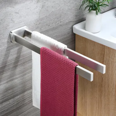 Zdjęcie produktu dla Uchwyt na ręczniki dwuramienny, 40 cm, montaż na ścianie za pomocą wkrętów, stal nierdzewna, srebrny, polerowany
