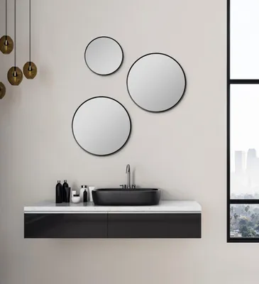 Image de Talos Picasso Miroir rond, noir, diamètre 40 cm – Cadre en aluminium de haute qualité, idéal pour la salle de bain