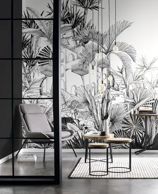 Produktbild von Vliestapete Blumentapete Schwarz Weiß Naturoptik 688153 Mustertapete Tropical House