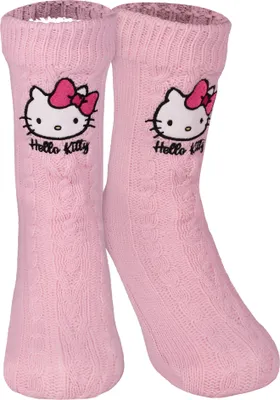 Produktbild von Hello Kitty Hüttensocken - Strick Haussocken mit Sherpa Futter für Damen Kuschelsocken Flauschige Wintersocken warme Frauen Socken OneSize Rosa 38-43