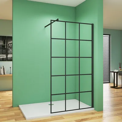 Produktbild von 100x200cm Walkin Duschwand Schwarz Dusche Duschkabine Duschabtrennung 8mm Nano Glas+70-120cm Stabilisierungs Stange