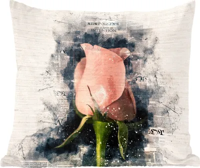 Produktbild von MuchoWow® Zierkissen Sofakissen Wohnzimmer Dekokissen 45x45 cm Rosen - Blumen - Rauch - Zeitungspapier - Schlafpolster - Polster für das Sofa