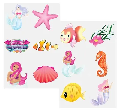 Produktbild von 6er Set Meerjungfrauen-Tattoos 4 cm – einfach mit Wasser auftragbar, mit Babyöl entfernbar