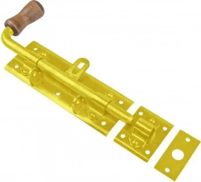 Produktbild von BKshop | Türriegel - 280x80 mm - Gelb Verzinkt - Für Türen und Schränke - Torriegel - WRK 280 - Rundbolzen - Griff aus Holz