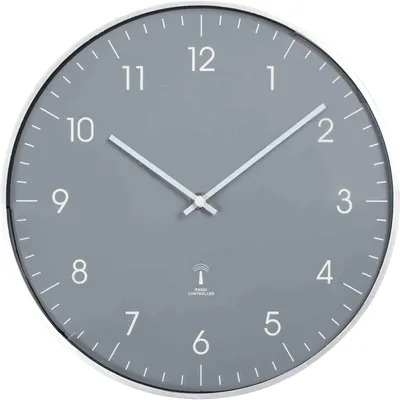 Produktbild von B&S Funkwanduhr Analog Uhr rund Ø 30 cm grau mit Aluminiumrahmen