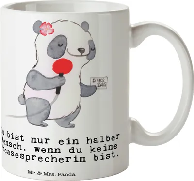 Produktbild von Mr. & Mrs. Panda Kakaotasse Pressesprecherin Herz - Weiß - Geschenk, Keramiktasse, Kaffeebecher, Kaffeetasse, schöne tasse, Teetasse