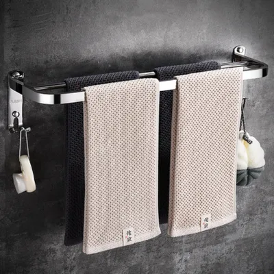 Image de Porte-serviettes mural pour salle de bain, double avec crochets