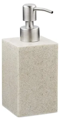 Produktbild von 2 x Seifenspender 300 ml, nachfüllbar, Bad, Küche, Flüssigseifenspender eckig, Polyresin, Edelstahlpumpe, sand