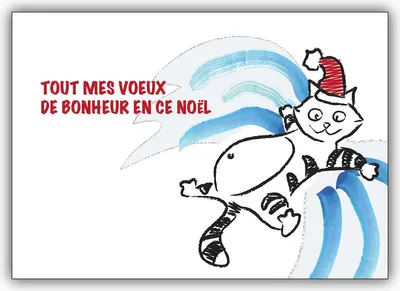 Produktbild von 4x Lustige französische Weihnachtskarte mit Katze als Schnee-Engel