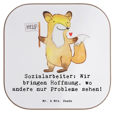 Produktbild von Mr. & Mrs. Panda Tischuntersetzer Sozialarbeiterin Hoffnungsträger - Weiß - Geschenk, Coaster, Untersetzer für Gläser, Hoffnung, positive Veränderungen, Berufsgestaltung