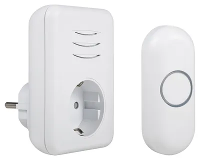 Productafbeelding van Byron Draadloze Deurbelset - Plugin Gong met Doorvoerstekker - Beldrukker op Batterij - 150 Meter Bereik - 16 Melodieën - 80 dB - 5 Volumeniveaus - Waterbestendig - Wit