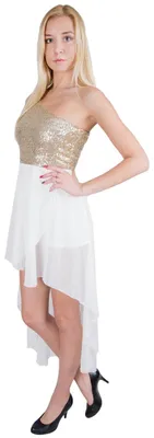 Produktbild von John Zack - asymmetrisches, cremefarbenes Kleid mit goldenen Pailletten XL