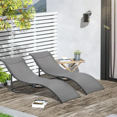 Productafbeelding van Sweiko 2-delige set tuinstoelen, ligbedden, stoffen ligbedden, relaxstoelen, ergonomisch design, aluminium frame, textielstof, donkergrijs, 165 x 61 x 63 cm