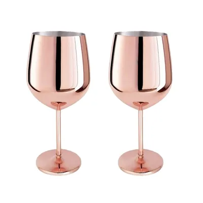 Produktbild von 2er Set Edelstahl Weinglas Kupferfarben 400 ml Weinbecher Weinkelch Rotweinglas Weißweinglas Wein Becher Kelch Glas