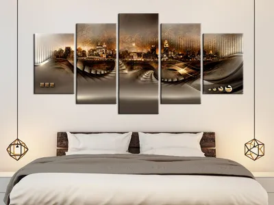 Produktbild von Akustikbild Abstrakt City 200x100 cm Bilder Akustikschaum Hochleistungsschallabsorber Schallschutz Leinwand 5 tlg Wandbild Raumakustik Schalldämmung d-C-0025-b-n