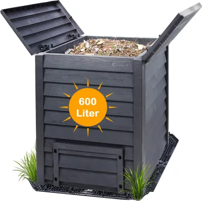 Produktbild von Yoursol Thermo Wood Komposter 600L inkl Bodengitter, Komposter Garten aus Kunststoff anthrazit-braun